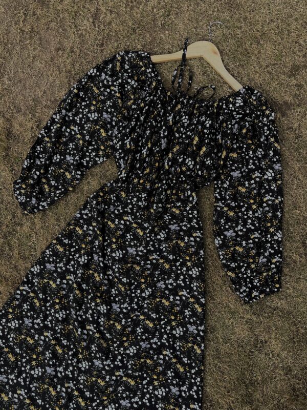 Black Floral Cottage Core Dress - Image 4